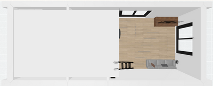 Moduļu mājas pusstāva plānojums ar trepēm